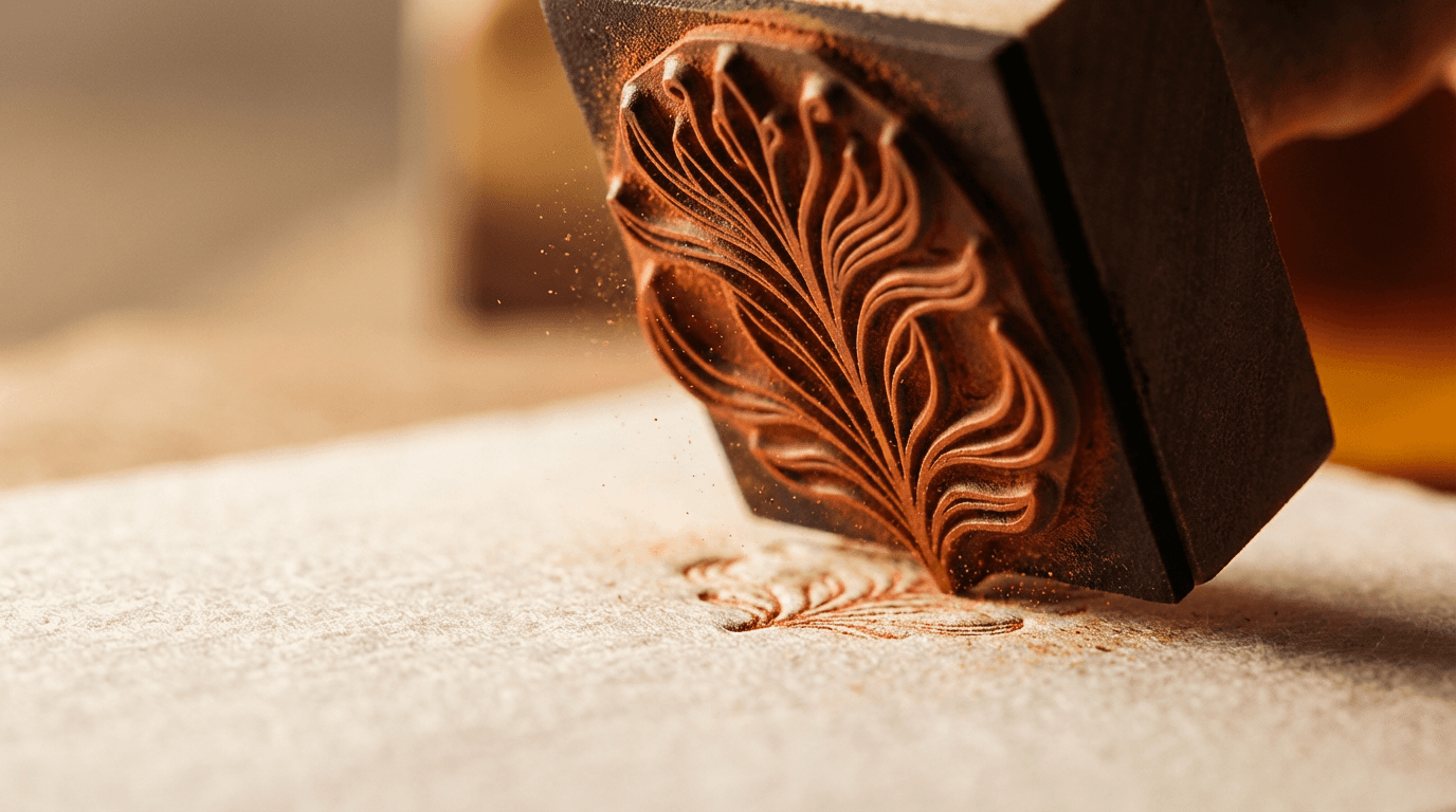 Close up of a sticker surface showing paper texture and ink details
